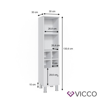 Armoire De Salle De Bain Fynn Vicco – Blanc Mat – 1 Porte, 6 étagères – 130 Cm