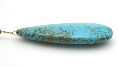 Turquoise Blue Howlite Wire Wrap Teardrop Pendant Necklace 17.5" - Picture 4 of 6