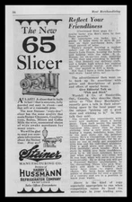 1929 Harry L Hussman Refrigerators St Louis Steiner 65 Deli Meat Slicer Print Ad