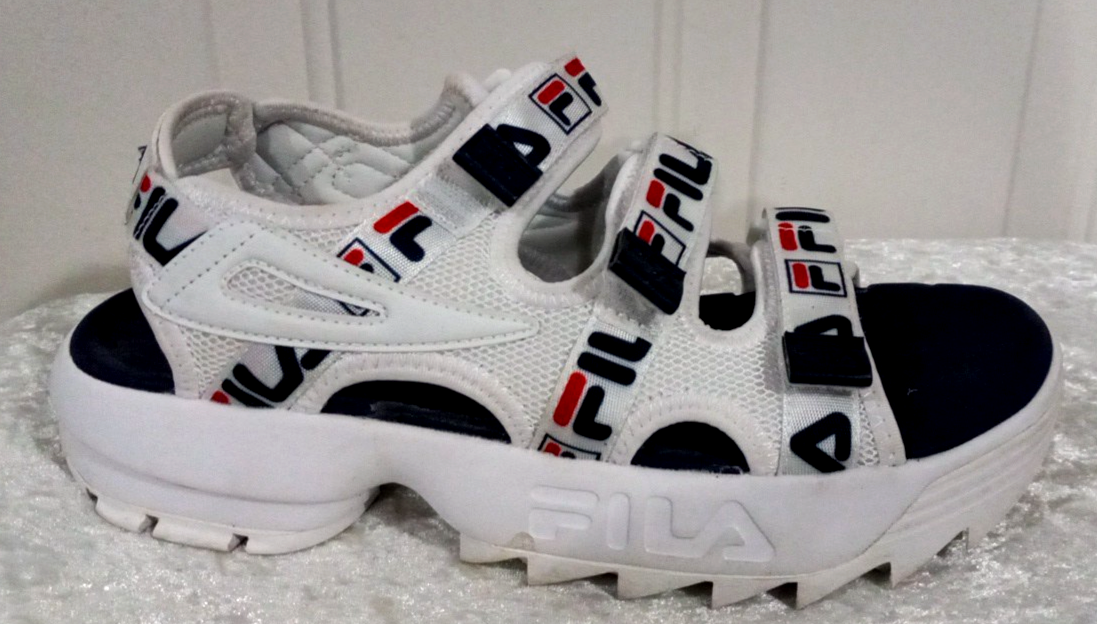 Fila Disruptor sandalo donna bianco marino rosso tela sandali sportivi scarpe taglia 11