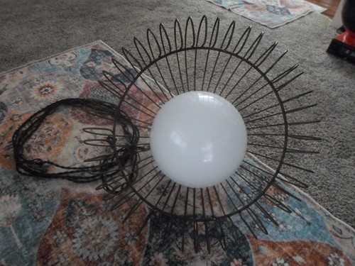 Vintage RUSTIC Steel Wire White Globe Swag Hanging Ceiling Light Fixture Chain - Picture 18 of 20