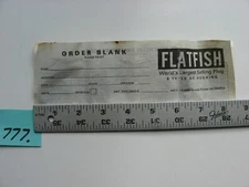 #777) Original Vintage Helin Tackle Company FLATFISH ORDER BLANK PAMPHLET.