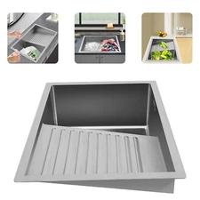 Stainless Steel Laundry Sink Balcony Wash Basin w/Washboard Utility kitchen Sink