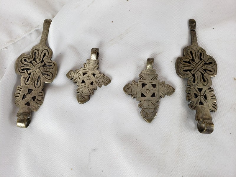 Great vintage coptic crosses, set of 4, largest 3", part of collection