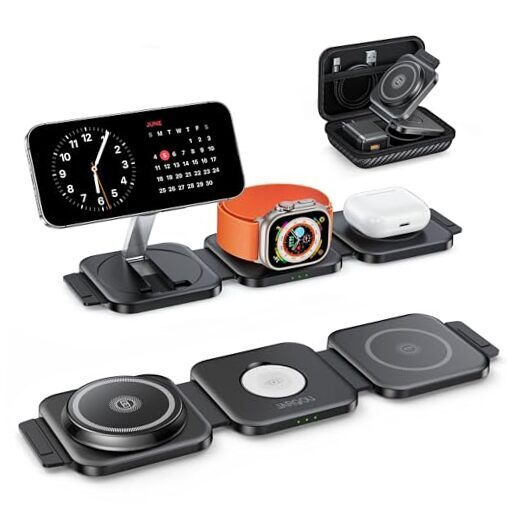 3 in 1 Charging Station for iPhone 15/14/13/12 Series, Travel Charger for Black