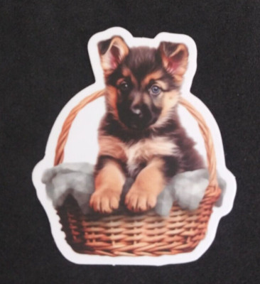 Adorable German Shephard Puppy In Basket Sticker 2'' x 1.58'' (AB)