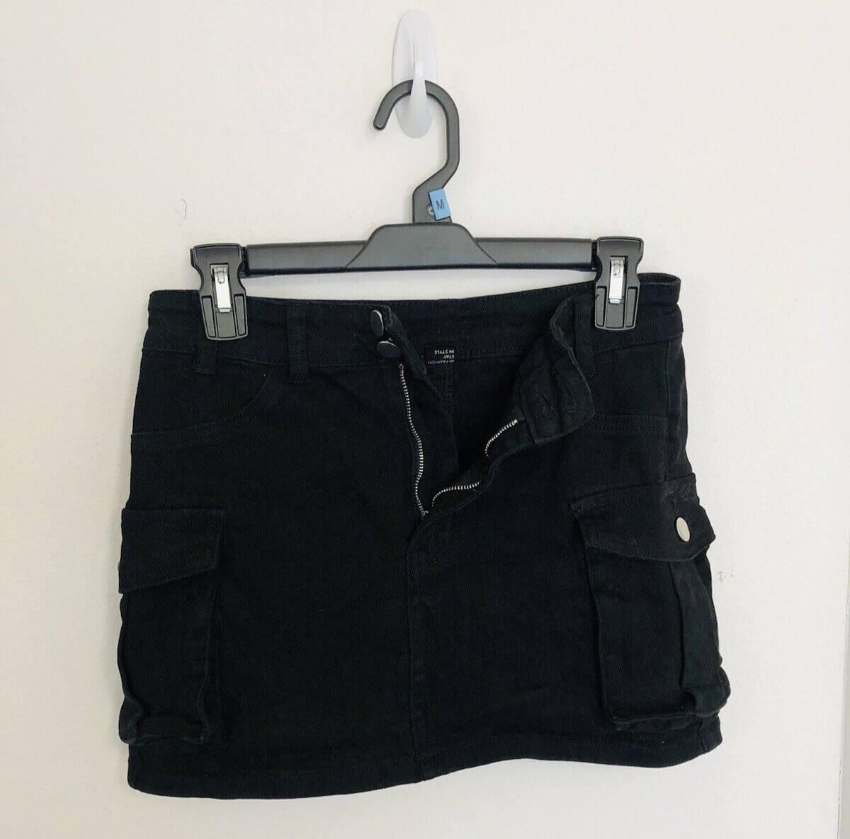 Anrabess Cargo Skirt Size S Pocket Buttons Stretch Black Y2k Trendy Denim Mini