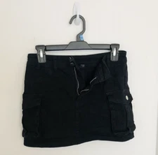 Anrabess Cargo Skirt Size S Pocket Buttons Stretch Black Y2k Trendy Denim Mini