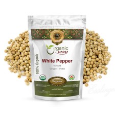 Granos de pimienta blanca enteros Organic Way - orgánicos, kosher y certificados por el USDA