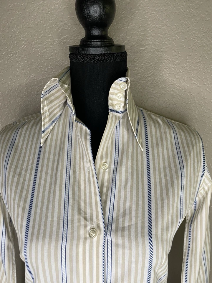 Domenico Vacca Women Striped Long Sleeve Button-Down Shirt 38 eur Hand Sewn - Image 2 of 4