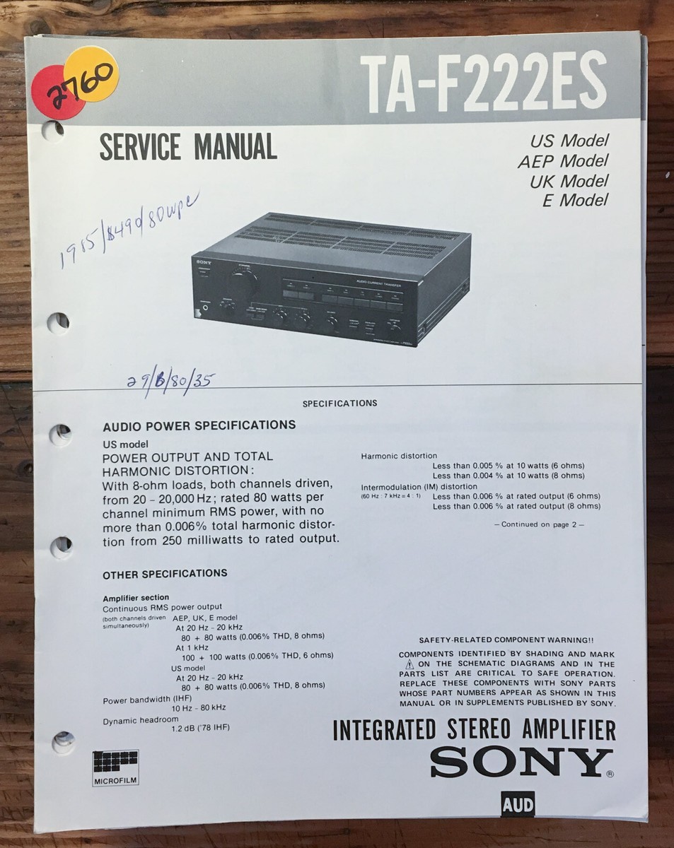 SONY TA-F222ESA 取扱説明書付き SONY TA-F222ESA 取扱説明書付き SONY TA-F222ESA 取扱説明書