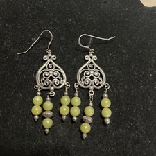 925 Sterling Silver Green Sea Glass Beads Chandelier Dangle Hoop Earrings