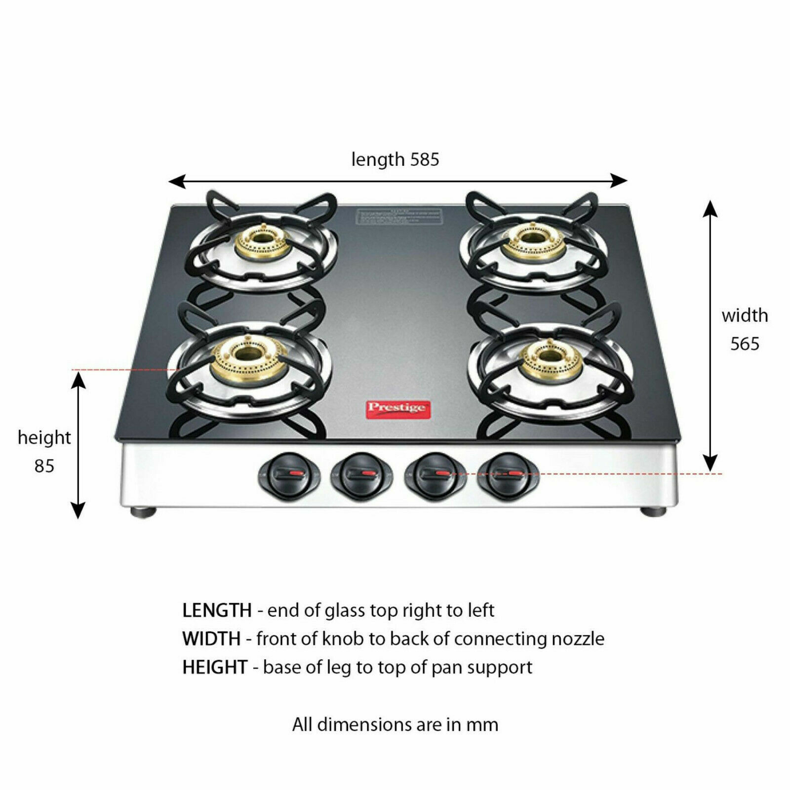 prestige marvel glass top 4 burner gas stove