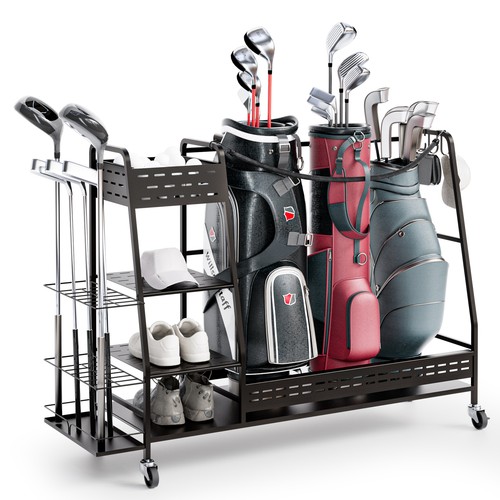Golf Bag Organizer for Garage Golf Club Rack with Shelf Holds 3 Bags