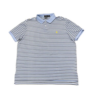 Polo Ralph Lauren Performance Polo Shirt Mens L Blue Stiped Stretch Short Sleeve