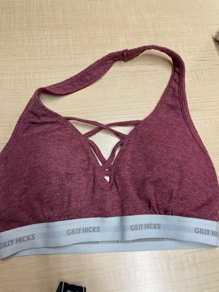 Lote de 3 Hollister Gilly Hicks Mujer XS Encaje Halter Bralette Negro Gris Rojo Foto 2 de 4