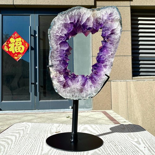 10.82LB Natural Amethyst Cave Crystal Slice Crescent shaped Hand Cut Repai - 第 1/14 張圖片