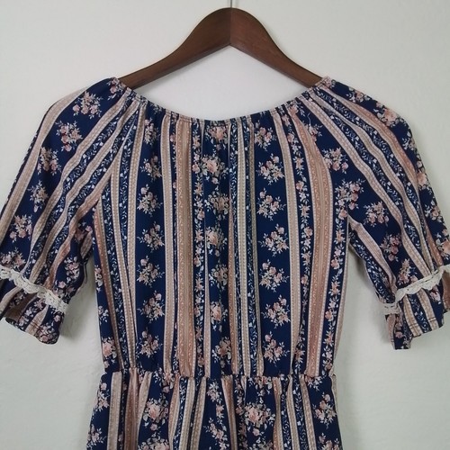 Heart & Arrow Girl Floral Stripe Romper Size M (10) Blue Pink Boho Ruffle Sleeve - Picture 6 of 10