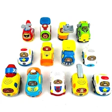 Lot Of 13 VTECH GO GO Trucks Fire Helicopter Racecar Excavator Light & Sound  A2