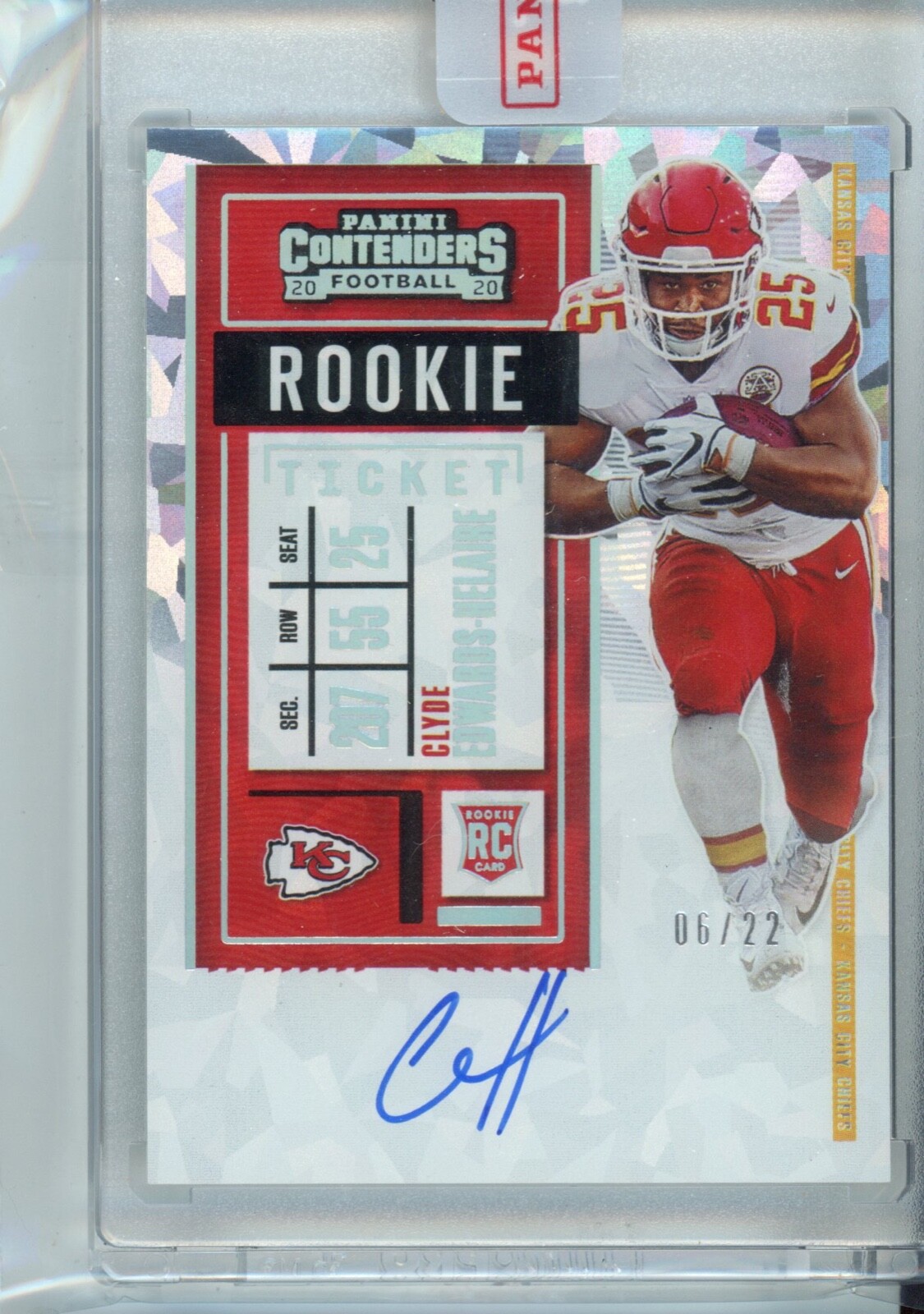 2020 Panini Contenders Clyde Edwards-Helaire CRACKED ICE AUTO #6/22 Chiefs RC
