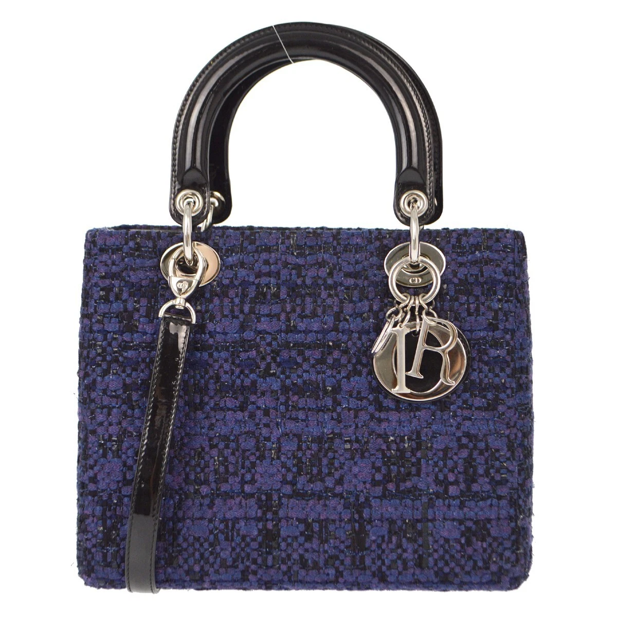 Sac à main Christian Dior bleu marine tweed Lady Dior Cannage 2 voies 18 MA 0194 XX91153