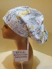 Cats with Flowers Women's Euro/Chef Surgical Scrub Hat/Cap Handmade