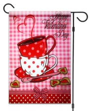 Happy Valentine's Day Tea Cups Garden Flag 12"X18" Valentine's Decorative Flag