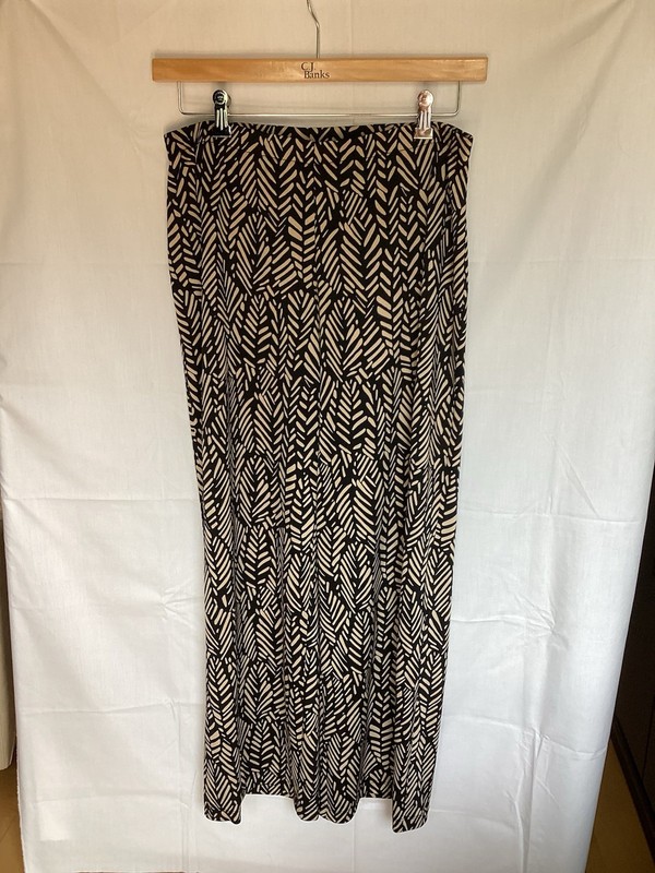 AB Studio Black & Tan Geometric Design Elastic Waist Long Pants Sz L