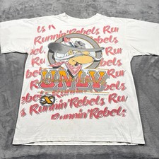 Vintage 90s UNLV Runnin' Rebels T-Shirt Mens Large White Basketball NCAA Graphic