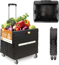 Collapsible Folding Utility Cart, Heavy-Duty Rolling Crate with 360° Wheels, Tel