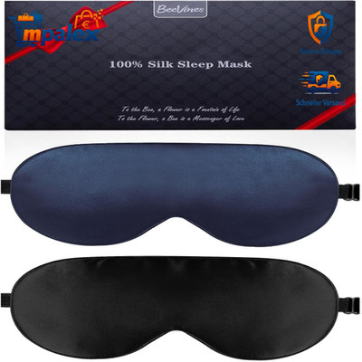 Seiden Schlafmaske 2er Pack 100% Maulbeerseide Verstellbar Schwarz Blau