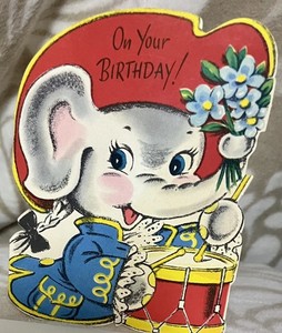 Unused VTG Birthday Elephant Marching Band Greeting Card 