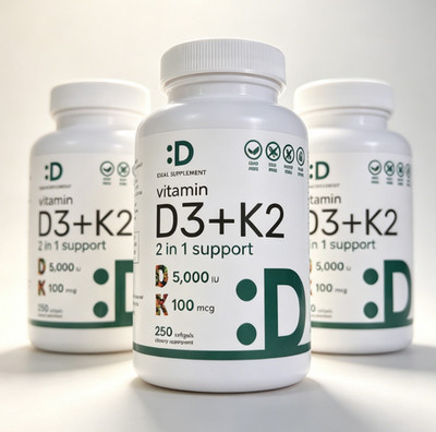 3 BOTTLES DEAL SUPPLEMENT Vitamin D3 K2 5000IU Softgel, 2-1 Complex 250 Total