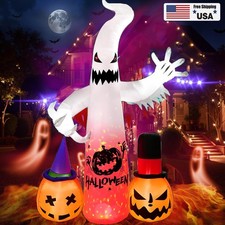 8FT Halloween Inflatables Ghost Decorations Blow Up Scary Red Eye Pumpkin Garden