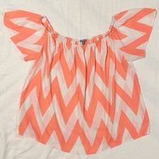 Vintage Y2K Charlotte Russe Coral Pink Chiffon Striped Shirt Women L USA Made