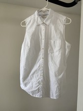 St. John's Bay Women's L White Dot Cotton Sleeveless Collared Button-Up Top