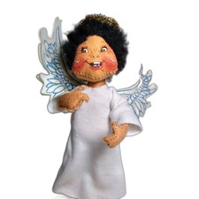 Annalee 7.5" Black Hair Winged Angel w/ Halo 1993 Felt Poseable Doll Christmas