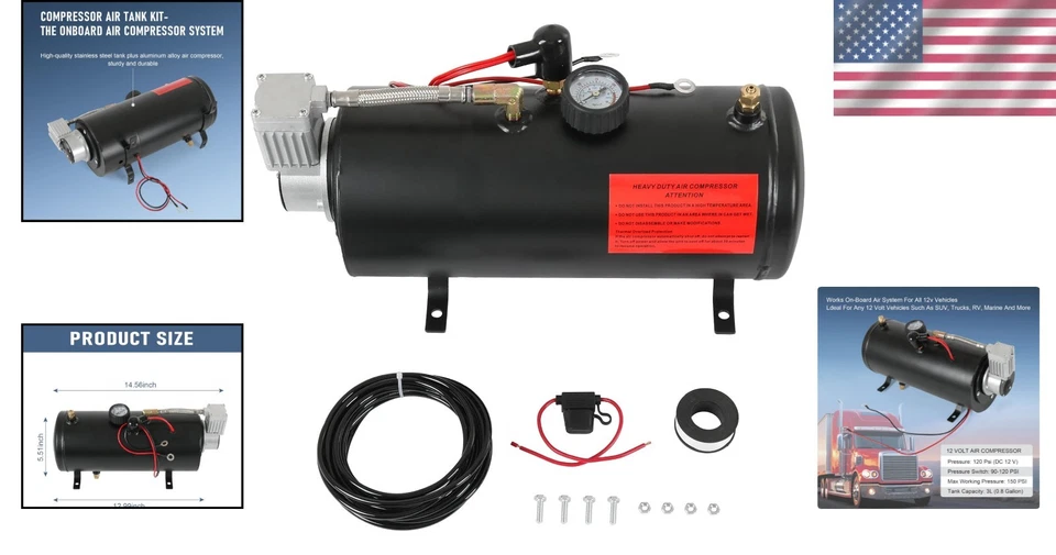 On-Board 12V Air Compressor Pump - Stainless Steel - Image 2 of 4
