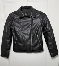 Art Class Black Faux Leather Jacket Lined Biker Style Girl's Size Medium 7/8