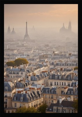 Serene Paris Skyline Framed Wall Art Poster Canvas Print Picture