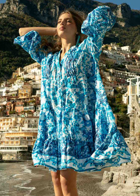 ANTICA SARTORIA 2026 BLUE & WHITE CORAL & ARABESQUE DRESS NWT OS TO XXL