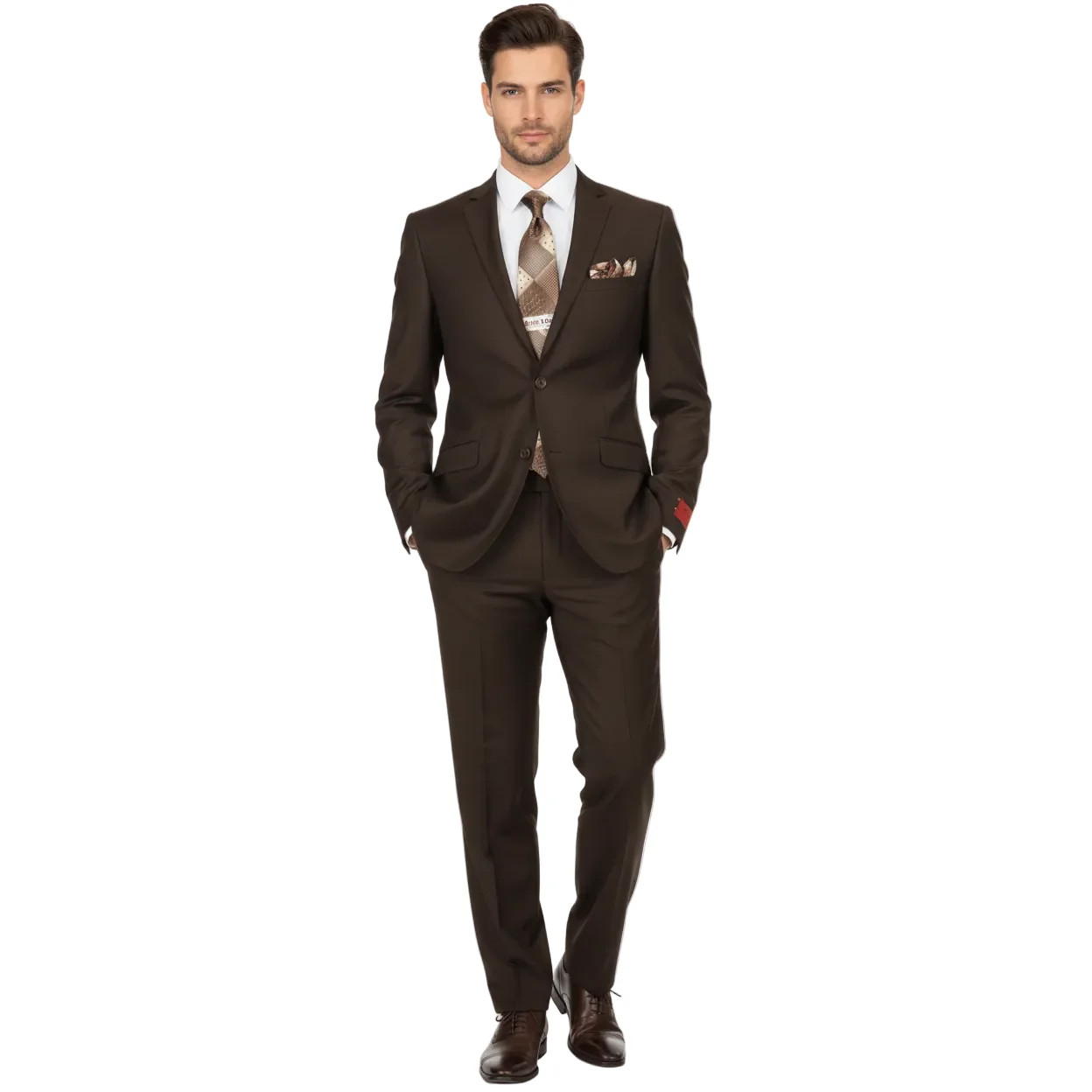 Men RENOIR suit Solid Two Button Business Formal Year Round Slim Fit 201-5 Brown