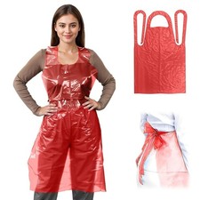 Red Disposable Plastic Aprons, 28 x 46 Inch, 1 Mil, Long Ties, 1000 Pack