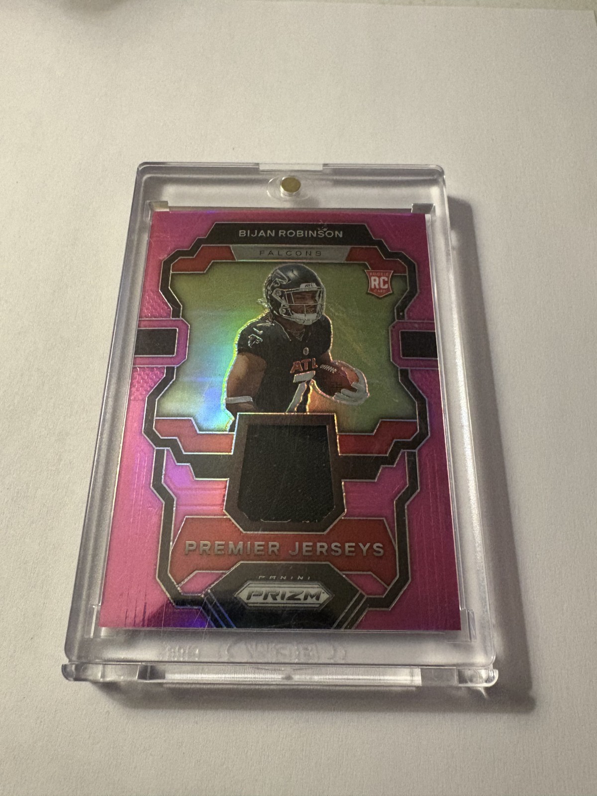 Bijan Robinson RC Patch Pink Prizm 2023 Panini Prizm Premier Jerseys Falcons