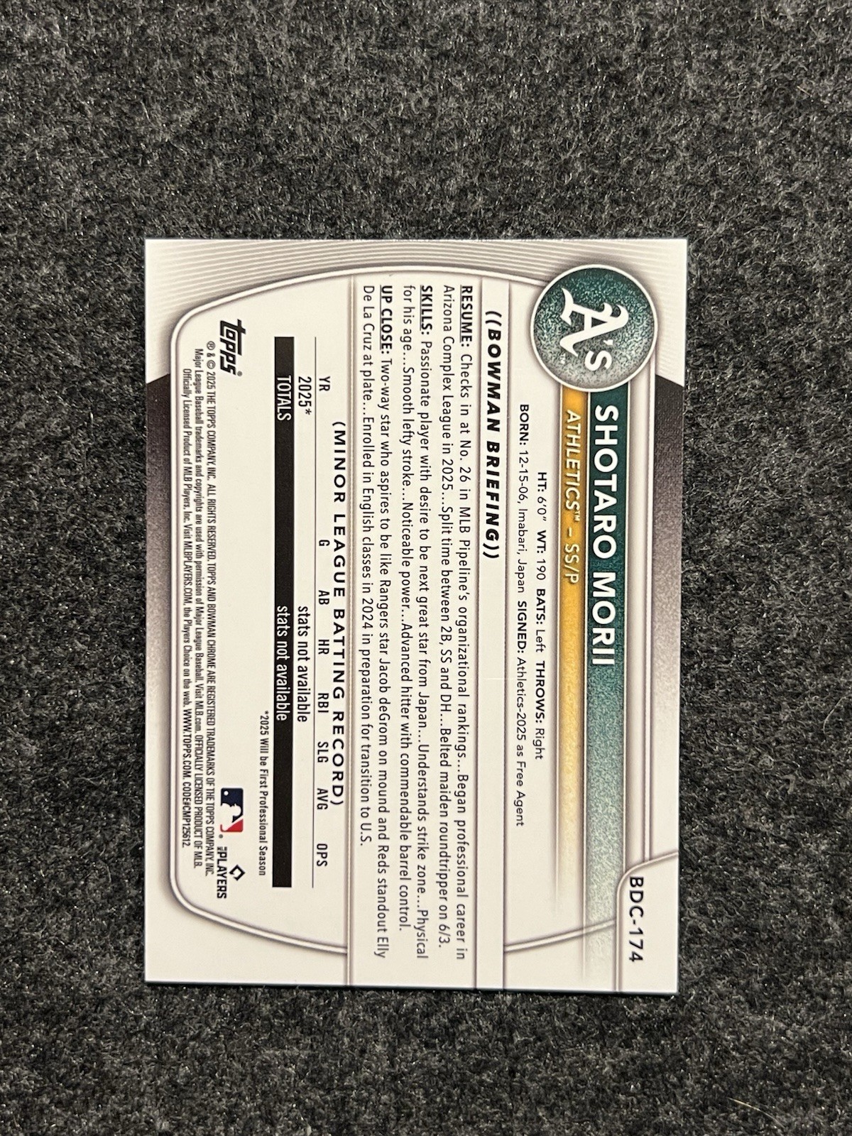 2025 Bowman Draft - Chrome Shotaro Morii #BDC-174 Aqua Wave Refractor /125 (RC) view 2