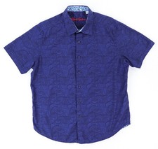 Robert Graham Shirt Mens XL Blue Paisley Short Sleeve Button Up Cotton Andretti