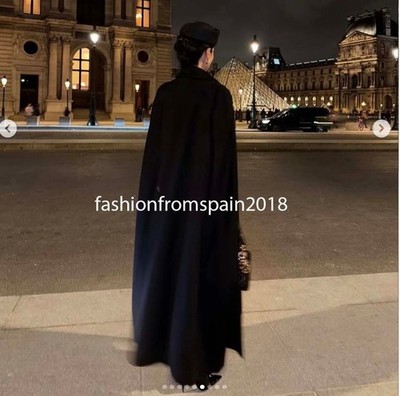 ZARA NEW WOMAN ZW COLL LIMITED EDITION WOOL BLEND CAPE COAT BLACK