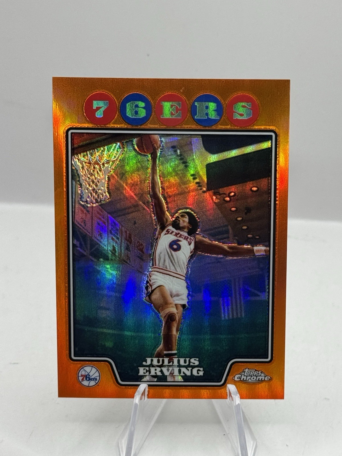 Julius Erving Orange Refractor 307/499 2008-09 Topps Chrome #180 76ers