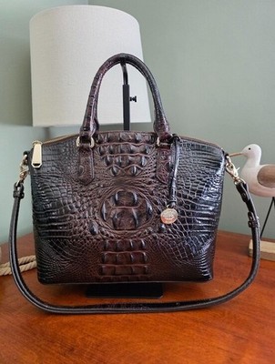 Brahmin Chocolate Melbourne Croc Embossed Satchel Brown Leather Bag