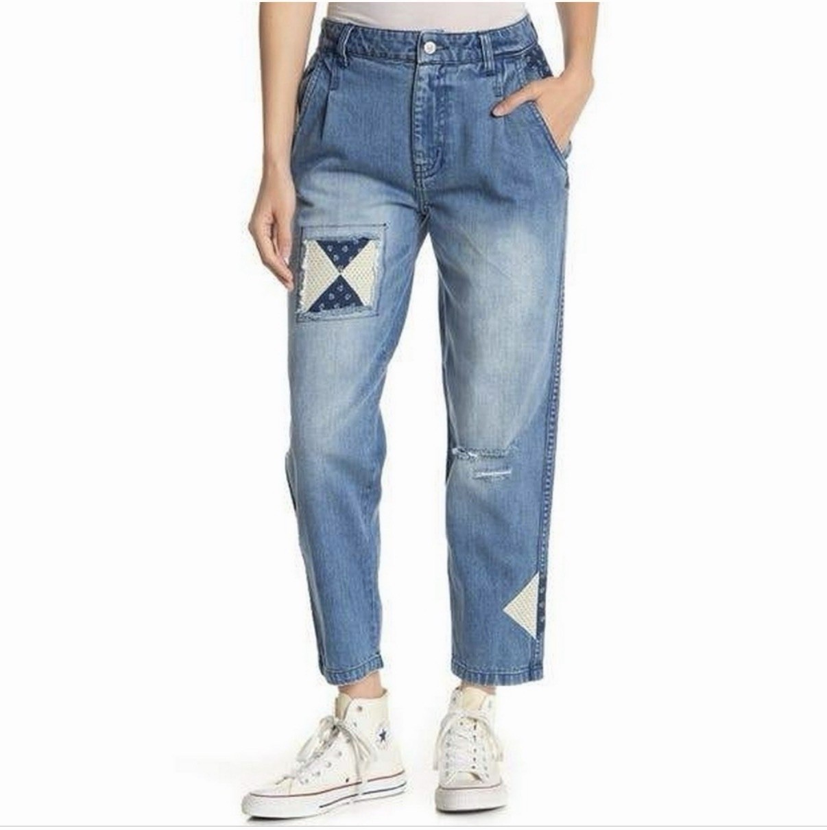 We The Free Blue Patchwork Distressed Straight Re… - image 2